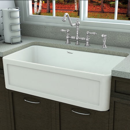 Whitehaus 33" Lrg Rvrsbl Sink W/ Concave Front Apron On One Side And A Plain Fro WHPLCON3319-WHITE